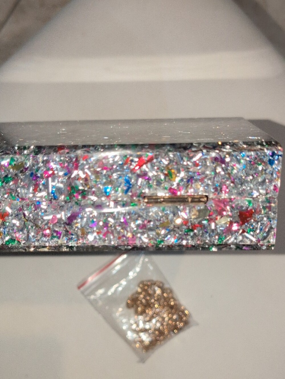 City Glitter Evil Eye Clutch - Silver Multicolor With Crossbody Strap - Picture 8 of 16